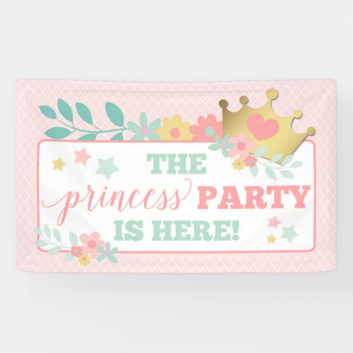 Pink Princess Baby Girl First Birthday Party Banner