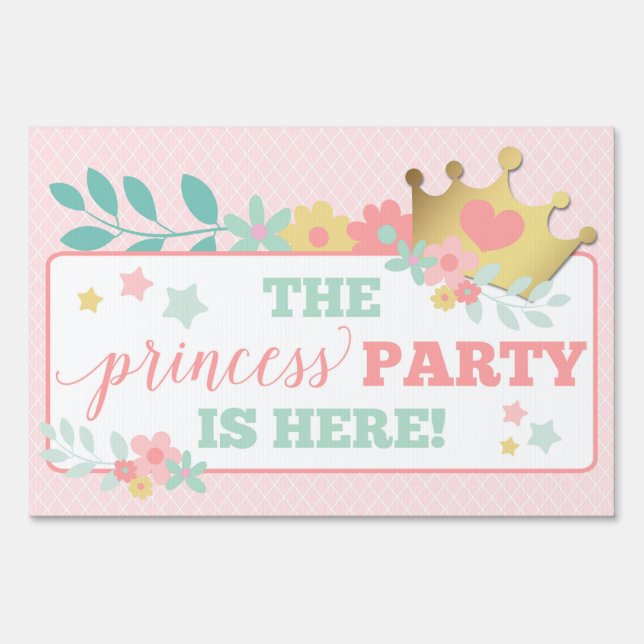 Pink Princess Baby Girl First Birthday Party Sign (Front)