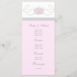 Pink Princess Baby Girl Shower Menu Rack Cards