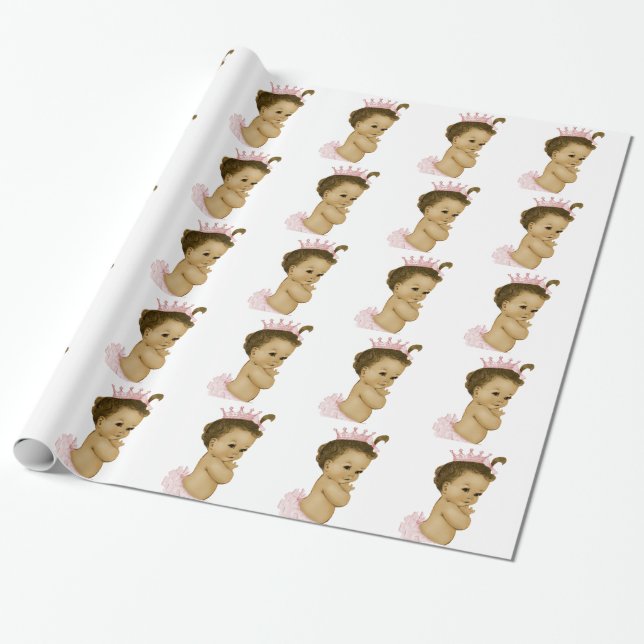 Pink Princess Baby Girl Shower Wrapping Paper (Unrolled)