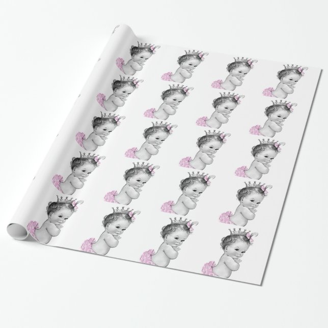 Pink Princess Baby Girl Shower Wrapping Paper (Unrolled)