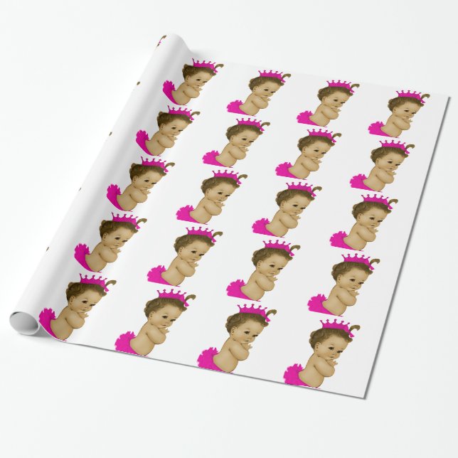 Pink Princess Baby Girl Shower Wrapping Paper (Unrolled)