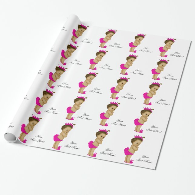 Pink Princess Baby Girl Shower Wrapping Paper (Unrolled)