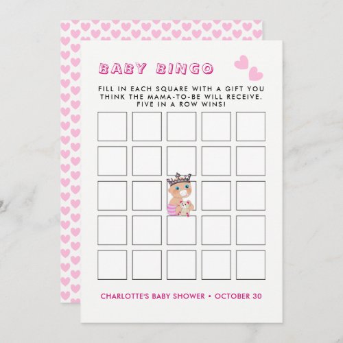 Pink Princess Baby Shower Baby Bingo Game Invitation