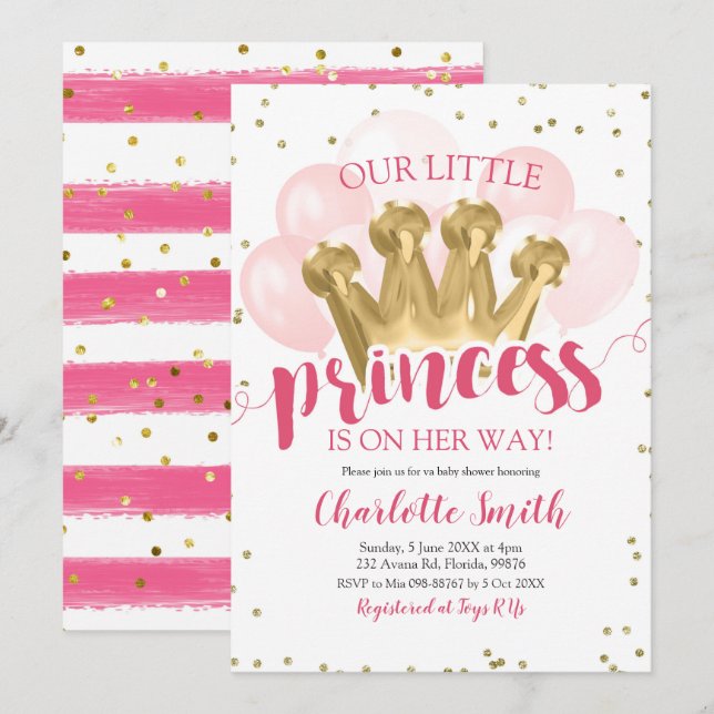 Pink Princess Baby Shower Birthday Invitation (Front/Back)