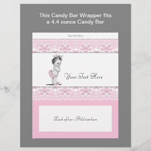 Pink Princess Baby Shower Candy Bar Wrapper