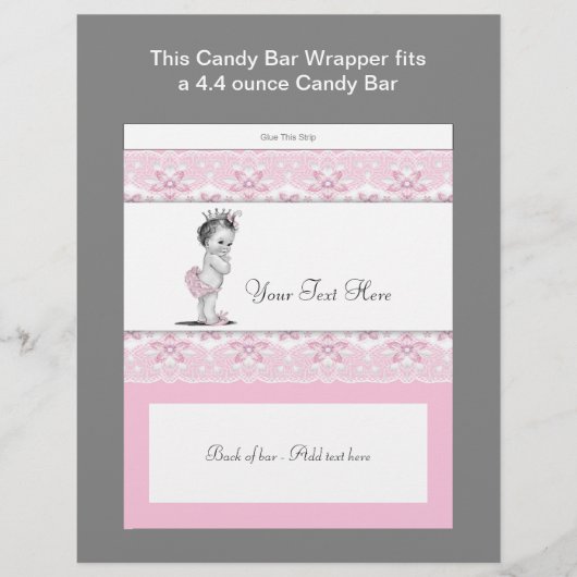 Pink Princess Baby Shower Candy Bar Wrapper (Front)