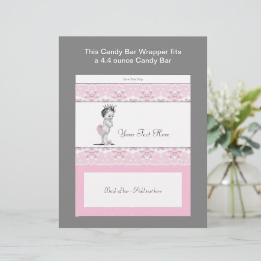 Pink Princess Baby Shower Candy Bar Wrapper (Standing Front)
