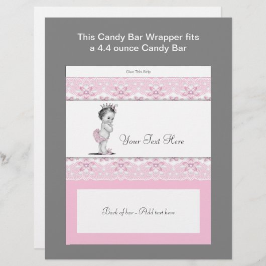 Pink Princess Baby Shower Candy Bar Wrapper (Front/Back)