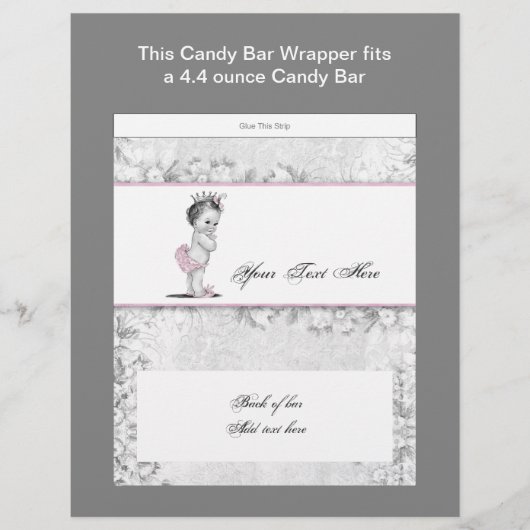 Pink Princess Baby Shower Candy Bar Wrapper (Front)