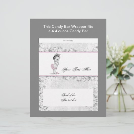 Pink Princess Baby Shower Candy Bar Wrapper (Standing Front)