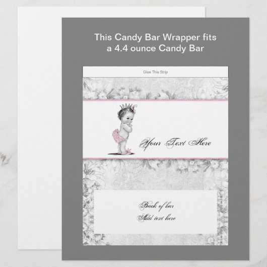 Pink Princess Baby Shower Candy Bar Wrapper (Front/Back)
