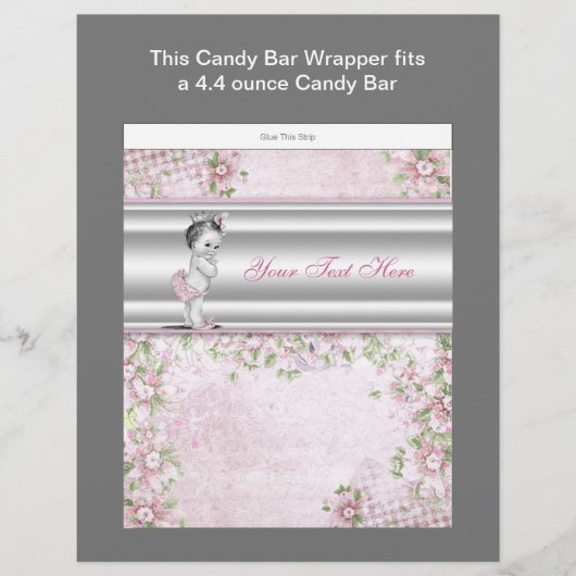 Pink Princess Baby Shower Candy Bar Wrapper (Front)