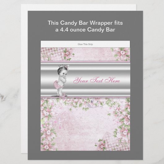 Pink Princess Baby Shower Candy Bar Wrapper (Front/Back)