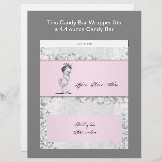 Pink Princess Baby Shower Candy Bar Wrapper (Front/Back)