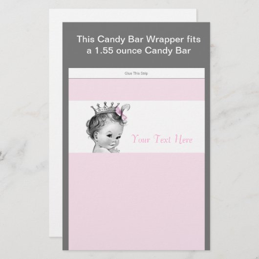 Pink Princess Baby Shower Candy Bar Wrapper (Front/Back)