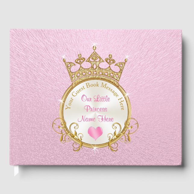 Pink Princess Baby Shower Guest Book PERSONALIZED (Front)