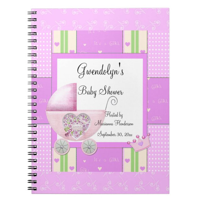 Pink Princess Baby Shower Spiral Notebook (Front)