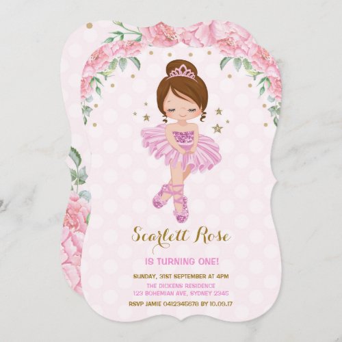 Pink Princess Ballerina Birthday Invite Tutu Party