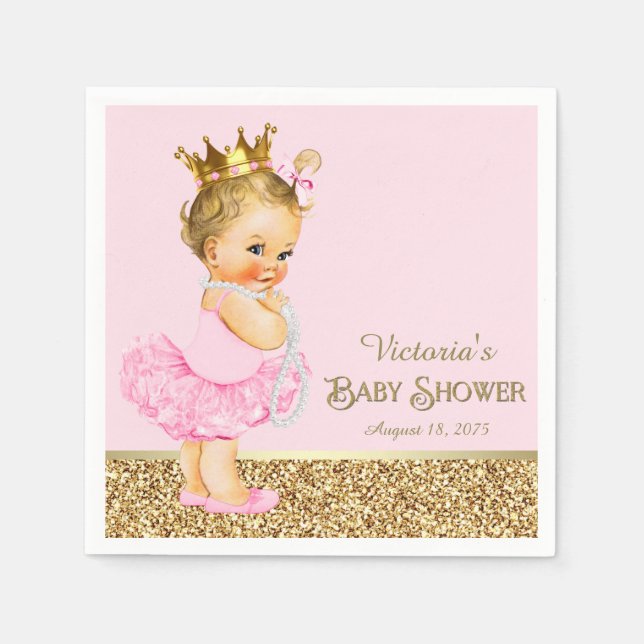 Pink Princess Ballerina Pink Gold Baby Shower Paper Napkins (Front)