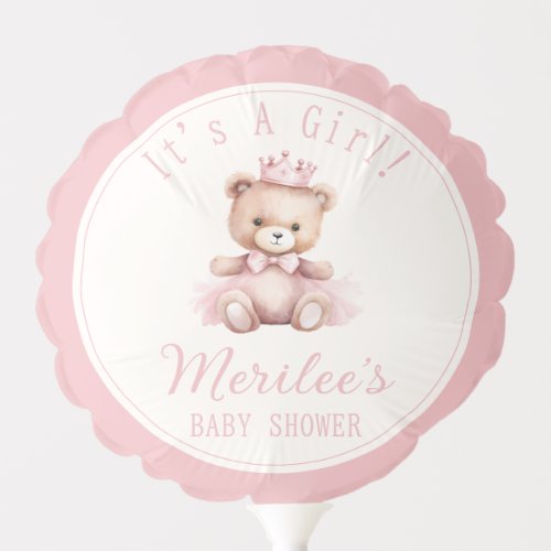 Pink Princess Bear Baby Girl Baby Shower Balloon
