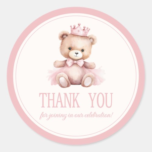 Pink Princess Bear Baby Girl Baby Shower Classic Round Sticker