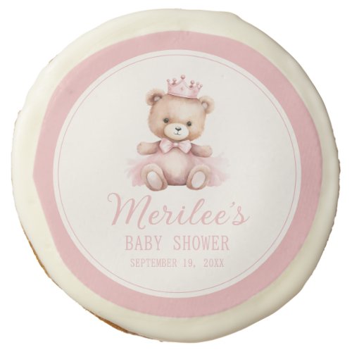Pink Princess Bear Baby Girl Baby Shower Sugar Cookie