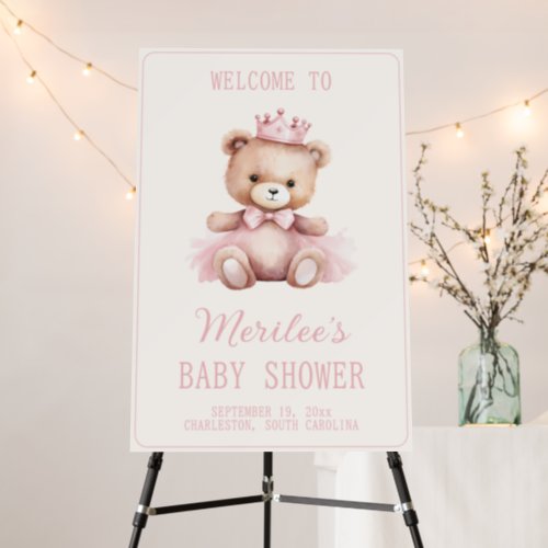 Pink Princess Bear Baby Girl Baby Shower Welcome Foam Board