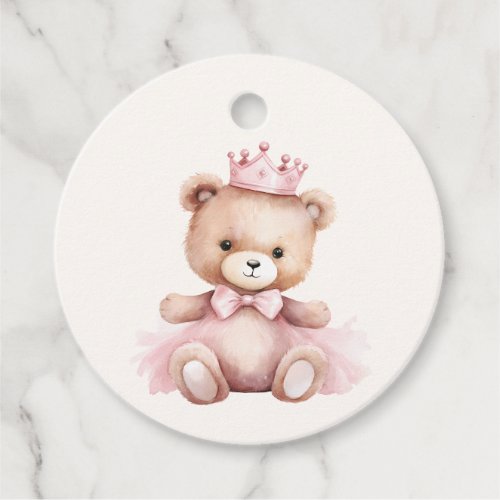 Pink Princess Bear Baby Shower Thank You Favor Tags