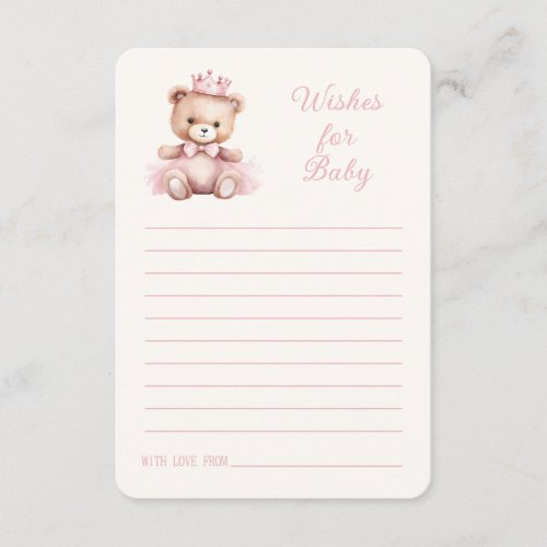 Pink Princess Bear Baby Shower Wishes for Baby Enclosure Card