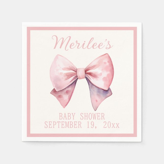 Pink Princess Bear Bow Baby Girl Baby Shower Napkins (Front)