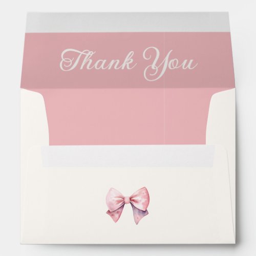 Pink Princess Bear Bow Baby Shower Thank You Envelope