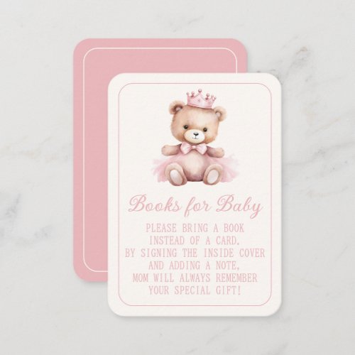 Pink Princess Bear Bow Books for Baby Enclosure Card