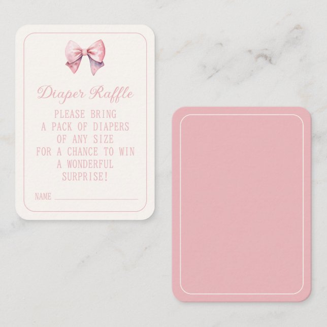 Pink Princess Bear Bow Diaper Raffle Enclosure Card (Front/Back)