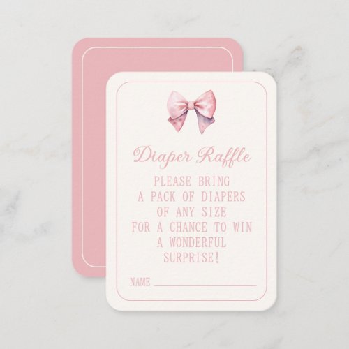 Pink Princess Bear Bow Diaper Raffle Enclosure Card