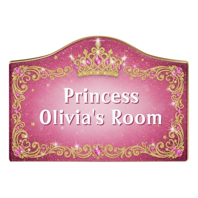 Pink Princess Bedroom Sign Royal Crown Girls Room (Small Crest Front)