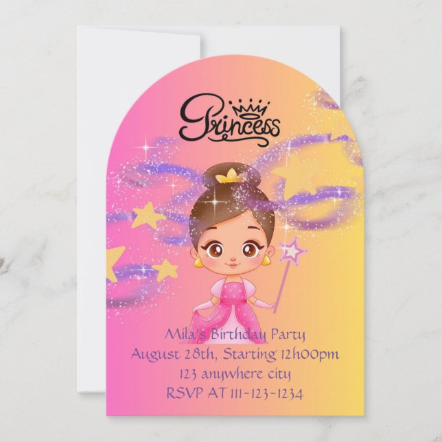 Pink princess birthday invitation  (Front)