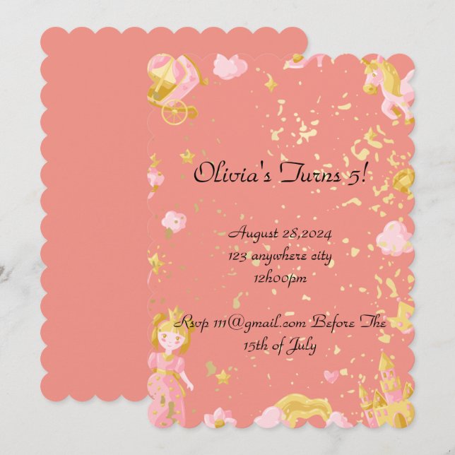 pink princess birthday invitation (Front/Back)