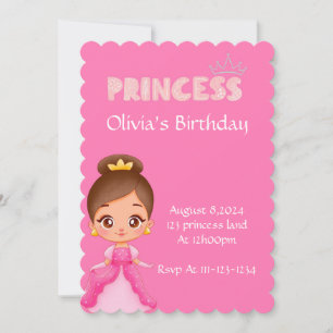 Pink princess birthday invitation 