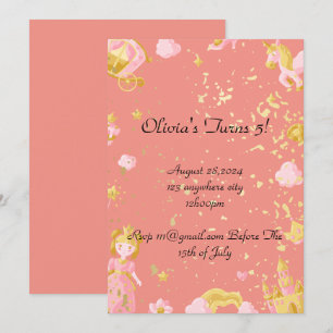 pink princess birthday invitation