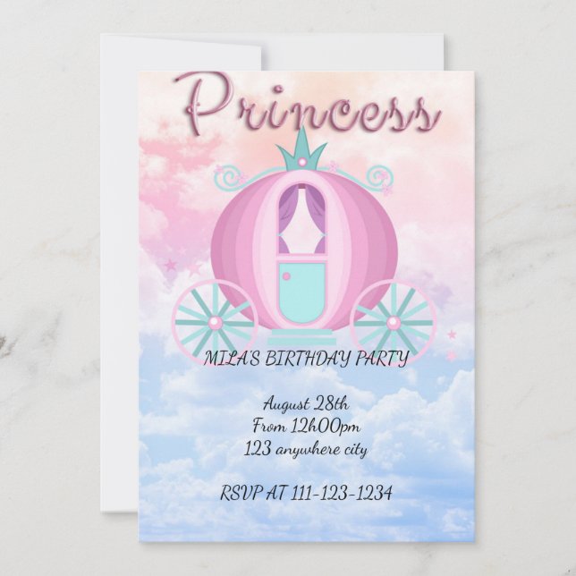 pink princess birthday invitation (Front)