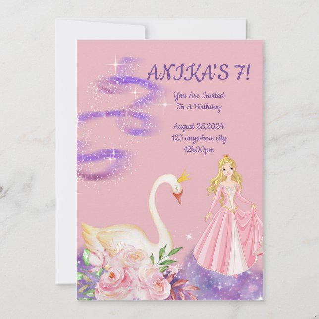 Pink princess birthday invitation  (Front)