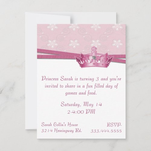 Pink Princess Birthday Invitation