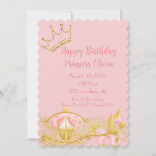 pink princess birthday invitation for girls