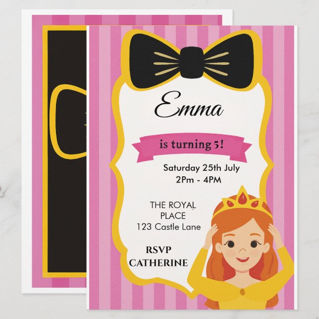Pink Princess Birthday Invite | zazzlemade (Front/Back)