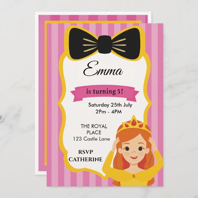 Pink Princess Birthday Invite | zazzlemade (Front/Back)