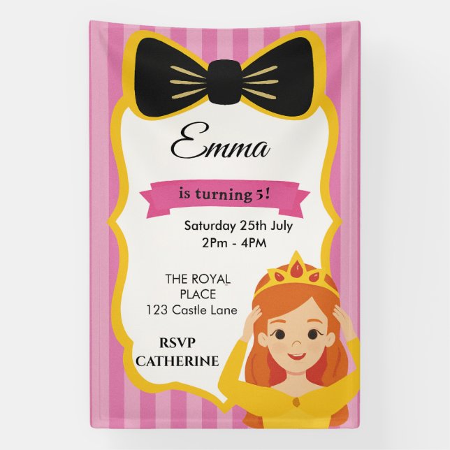 Pink Princess Birthday Invite | zazzlemade Banner (Vertical)