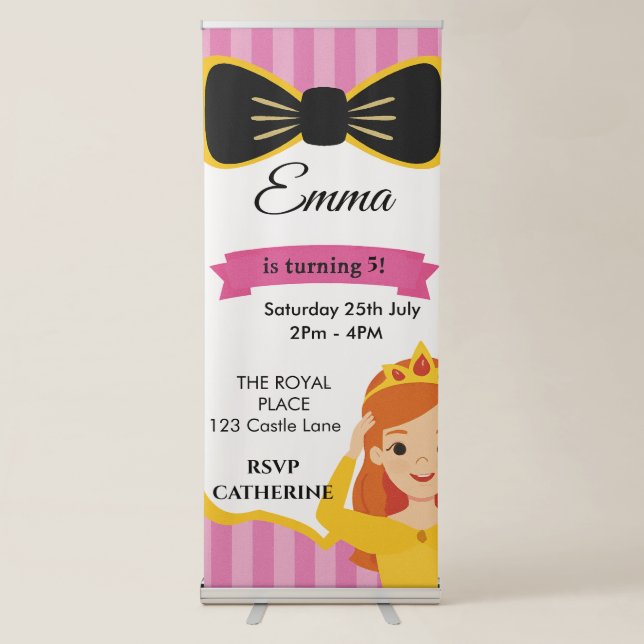 Pink Princess Birthday Invite | zazzlemade Retractable Banner (Front)