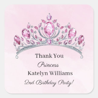 Pink Princess Birthday Thank You Stickers