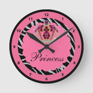 Pink Princess Bling Crown & Zebra Print Clock